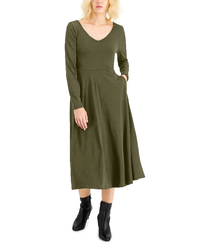 Active Essentials Alfani Womens V Neck Fit Flare Dress