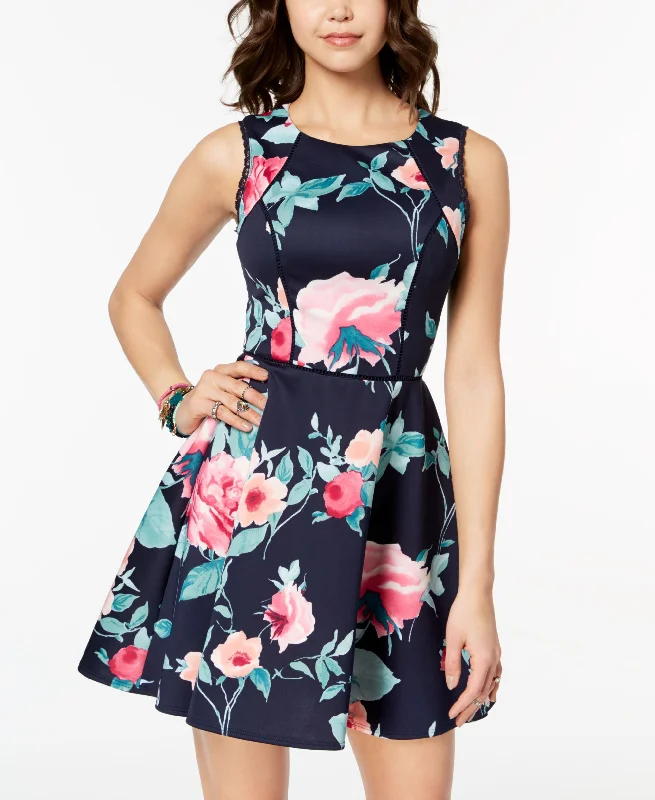 Everyday Comfort B Darlin Juniors Printed Lace Trimmed Fit Flare Dress