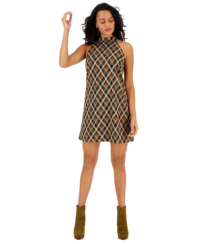 Bomber Jackets Bar III Womens Plaid A Line Halter Dress