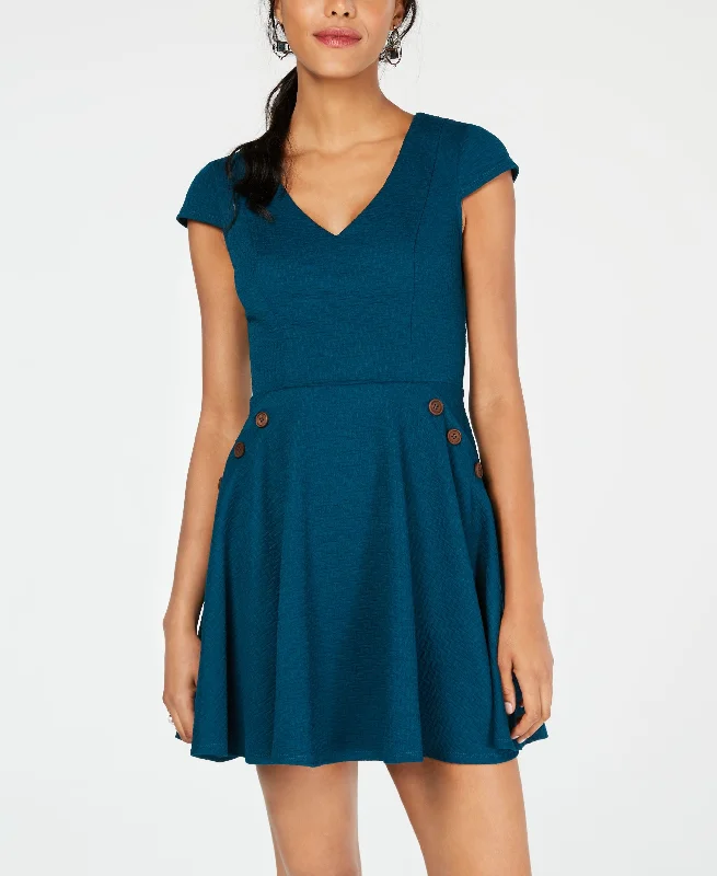 Versatile Outfits City Studios Juniors Textured Sailor Button Fit Flare Dress