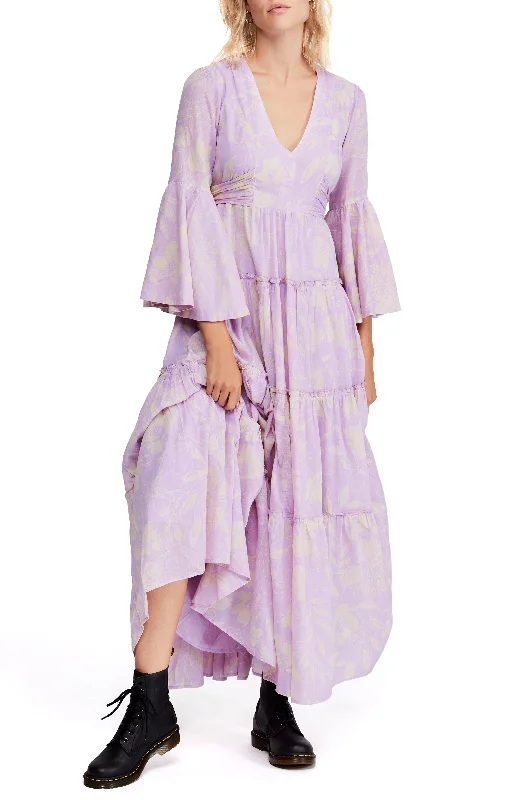 Urban Style Cotton Printed Carmen Tie-Back Maxi Dress