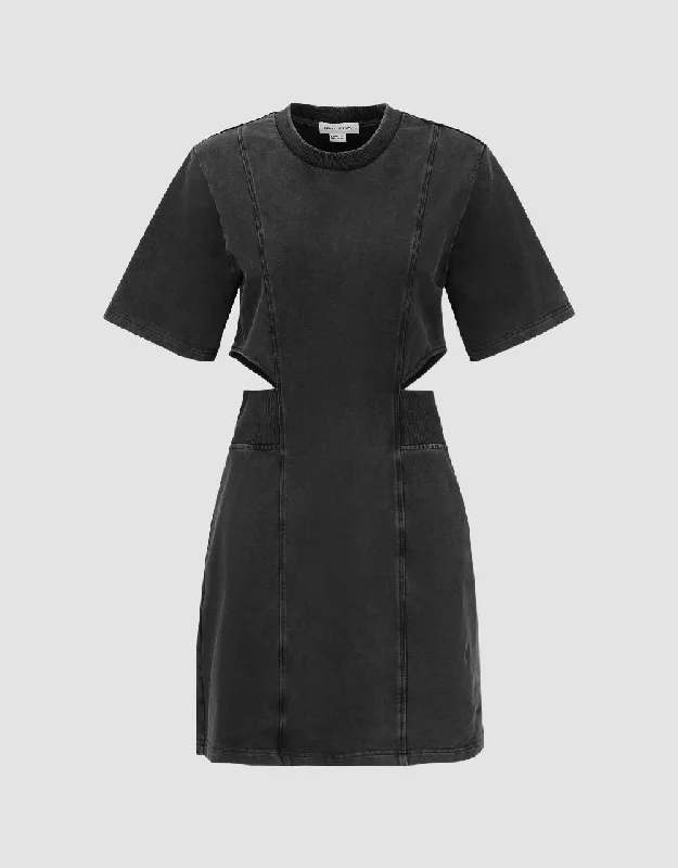 Street Style Cut-Out Crew Neck Skater Dress
