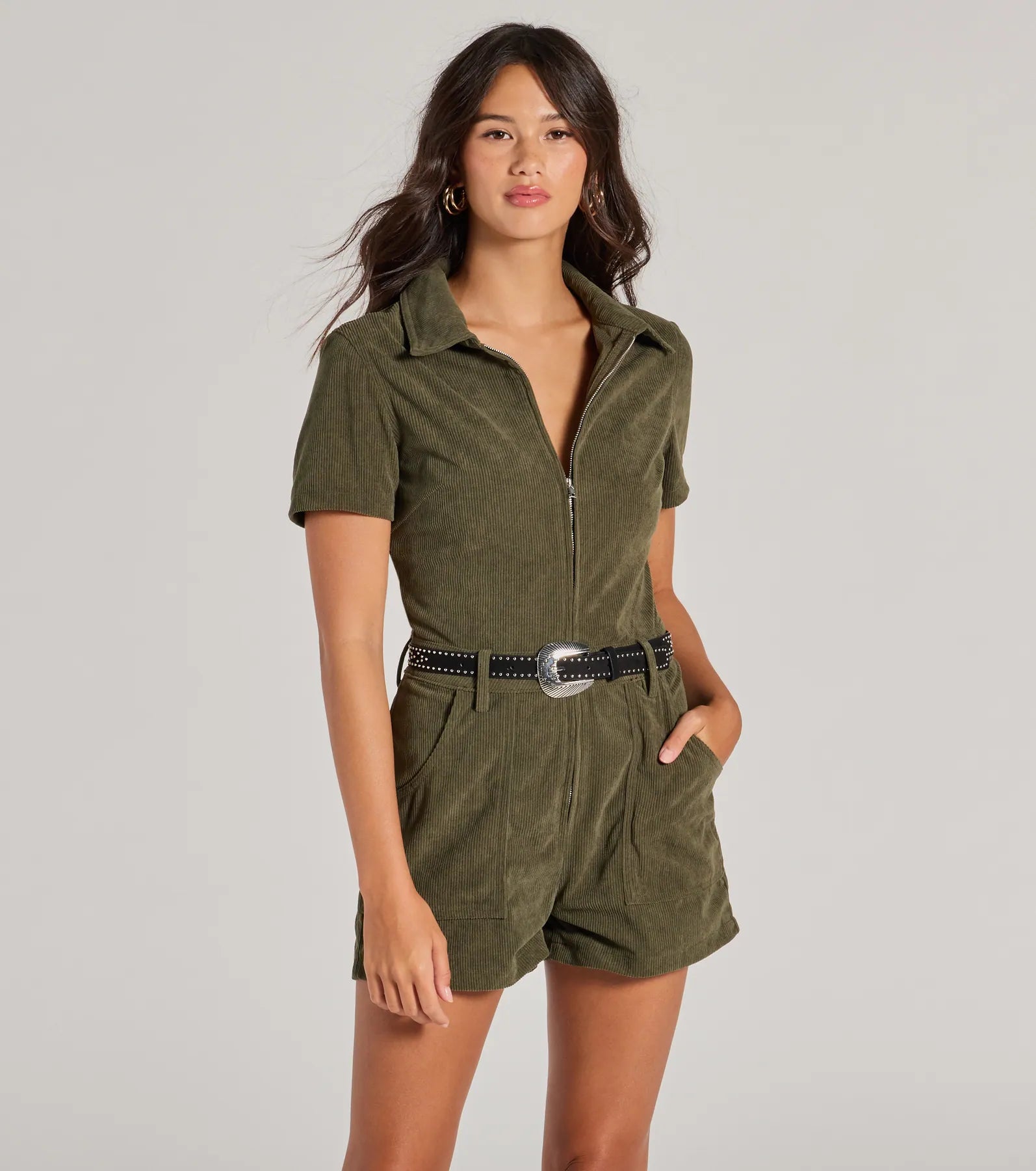Functional Wear Cute Trend Corduroy Short Sleeve Romper