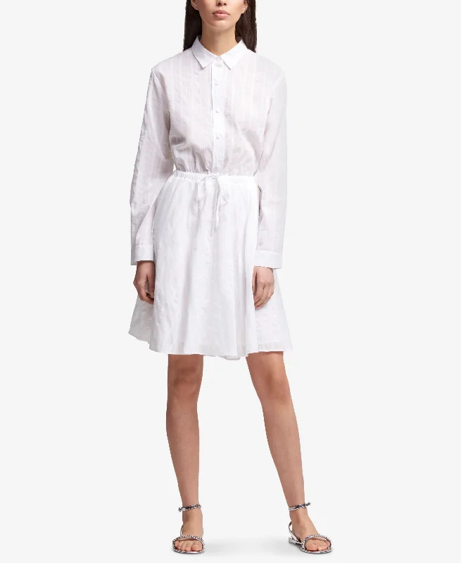 Stylish Looks DKNY Cotton Striped Drawstring Waist Shirtdress