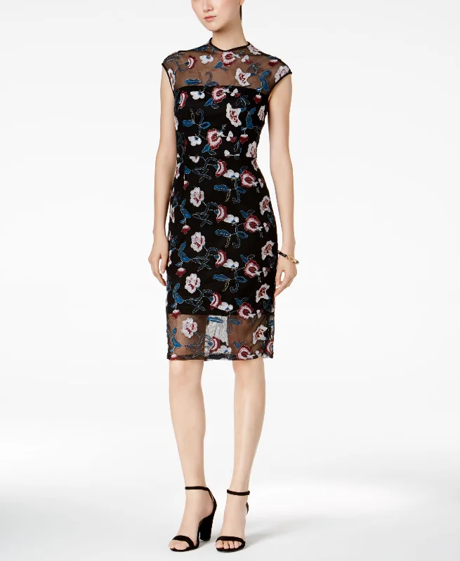 Trendy Sweaters Donna Ricco Floral Embroidered Illusion Dress