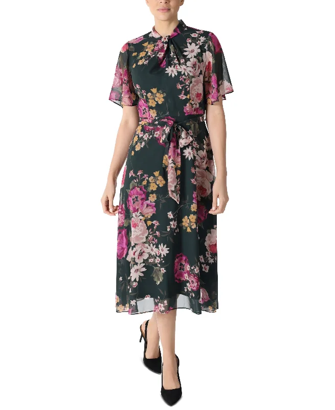 Relaxed Wearables Donna Ricco Printed Flutter Sleeve Midi Dress