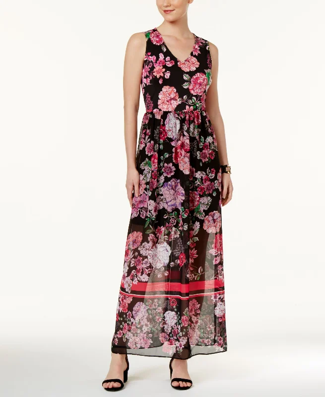 Designer Footwear Eci Floral Print Mixed Media Maxi Dress