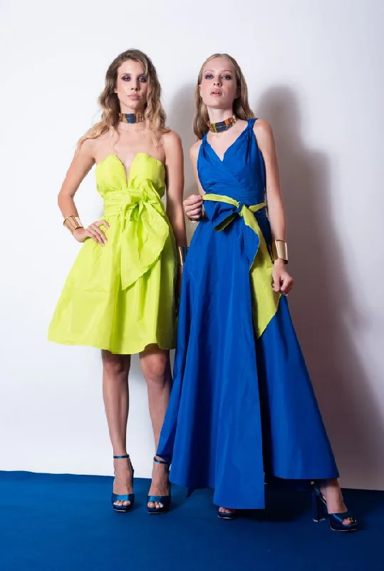 All-Day Wear EDAS Tenerezza Cobalt Blue Taffeta Style Belted Dress
