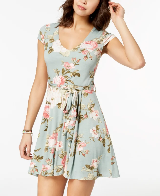 Simple Wardrobe Emerald Sundae Juniors Printed Belted Fit Flare Dress