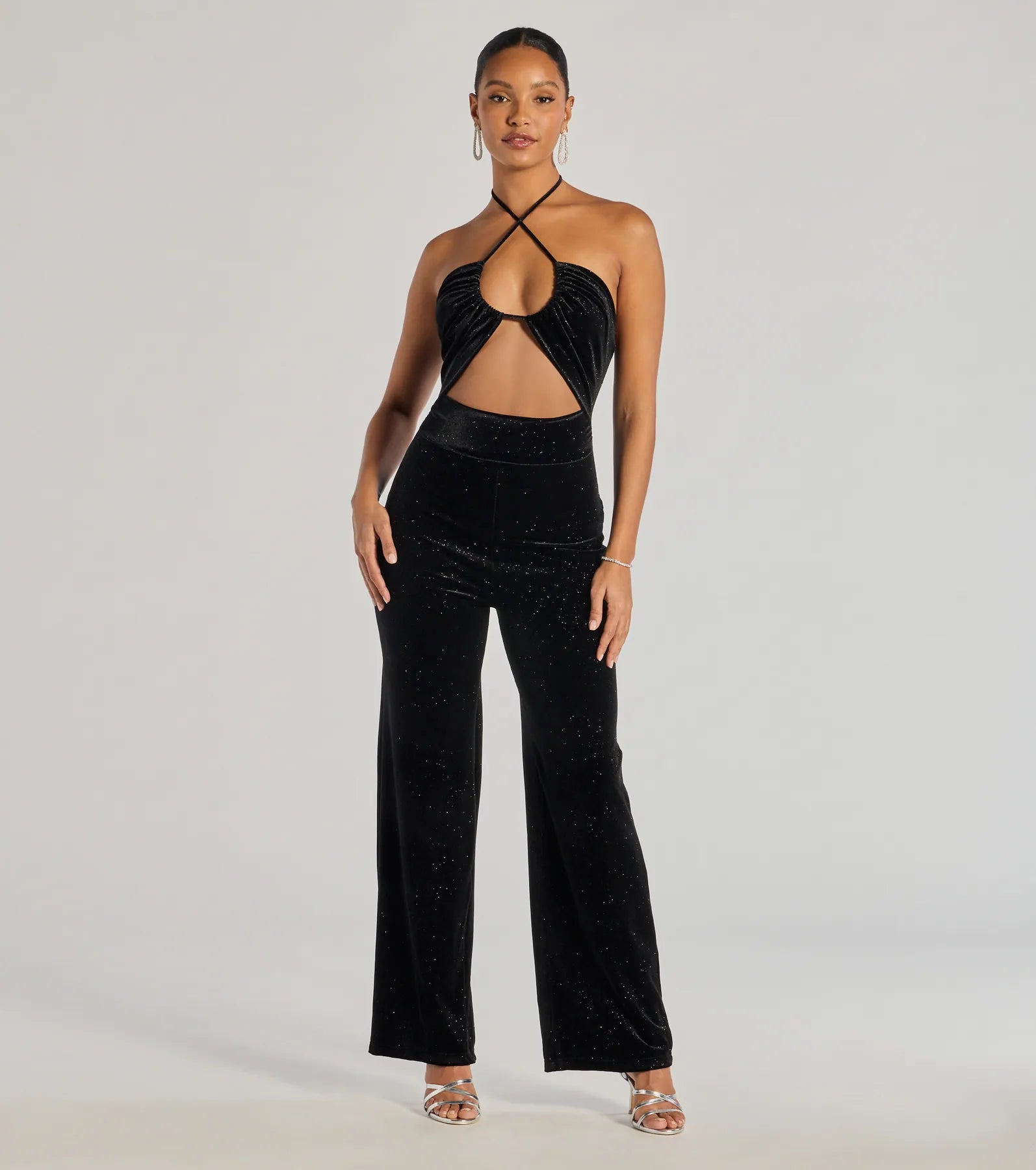 Summer Fashion Here To Party Glitter Knit Cutout Jumpsuit