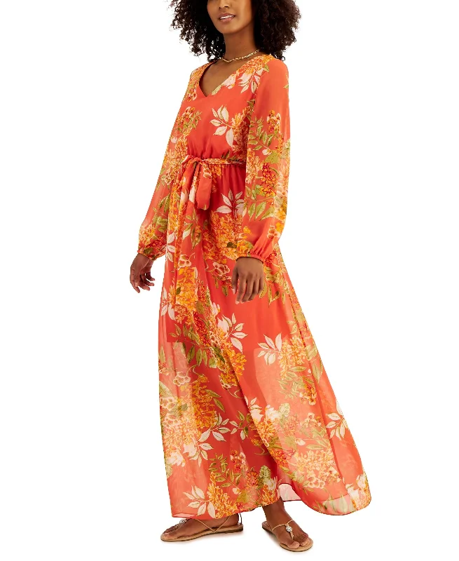 Versatile Looks INC International Concepts Womens Long Sleeve V Neck Maxi Dress