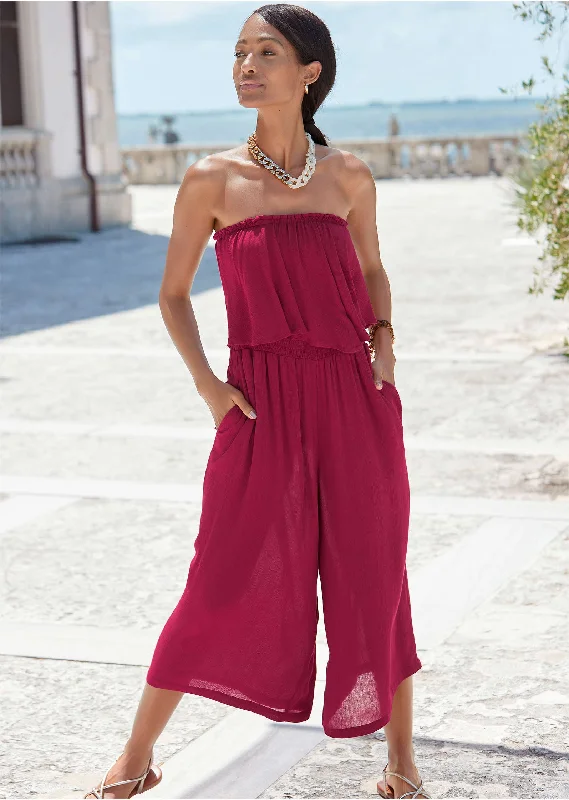 Statement Shoes Strapless Ruffle Jumpsuit - Mauve