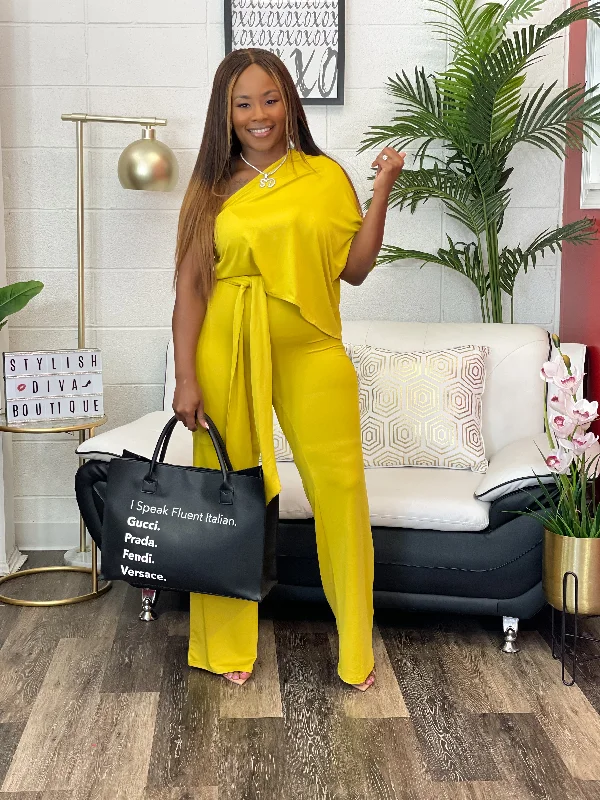 Jayne One Shoulder Jumpsuit (Mustard)