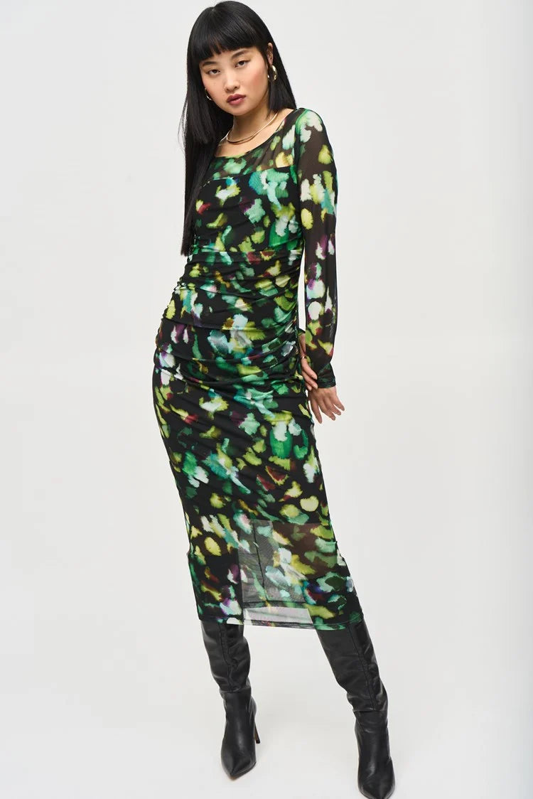 Formal Jackets Joseph Ribkoff Black/Multi Mesh Abstract Print Sheath Dress