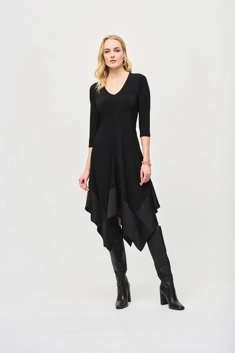 Classic Hoodies Joseph Ribkoff Black Silky Knit Handkerchief Dress