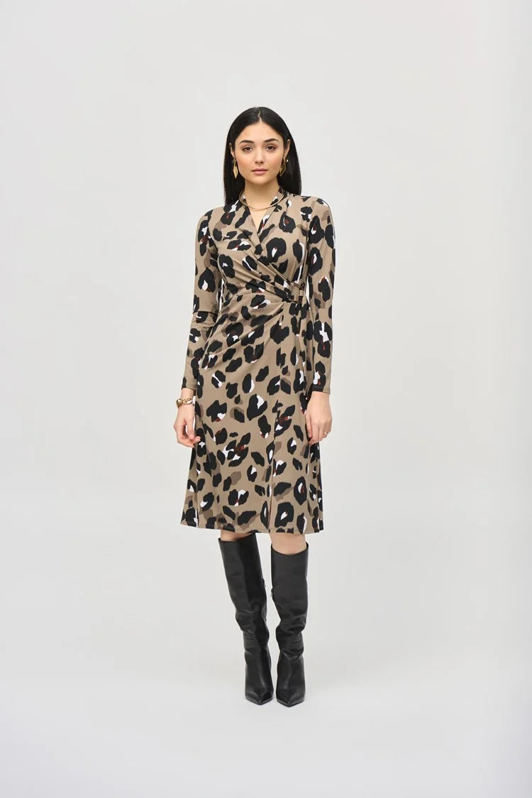 Streetwear Fashion Joseph Ribkoff Silky Knit Animal Print Wrap Dress