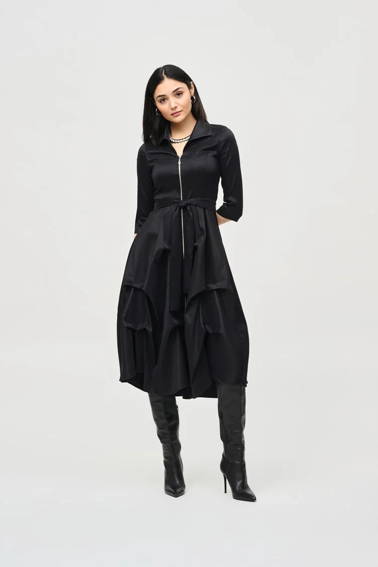 Easy Pants Joseph Ribkoff Black Stretch Taffeta Dress With Waist Sash