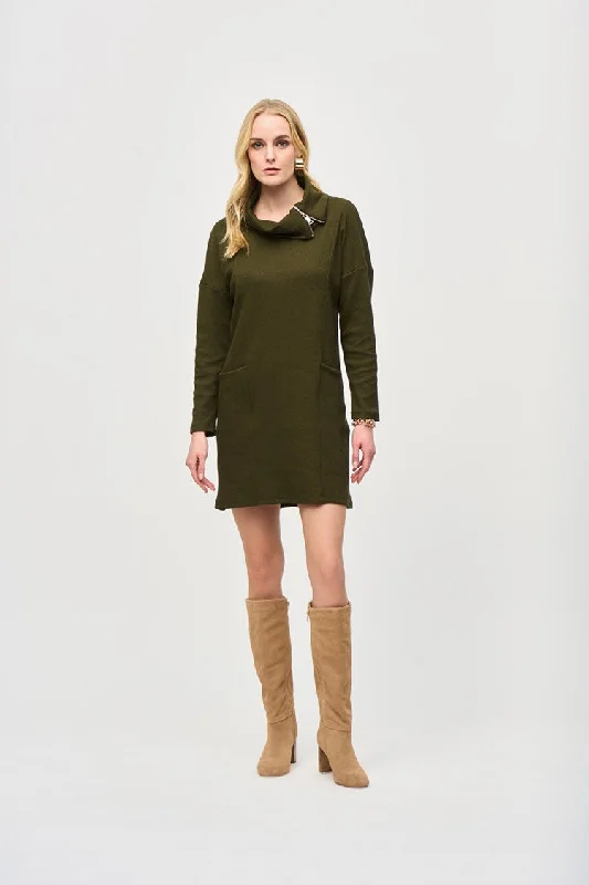 Comfortable Wearables Joseph Ribkoff Olive Needle Rib Zipper Collar Cocoon Dress