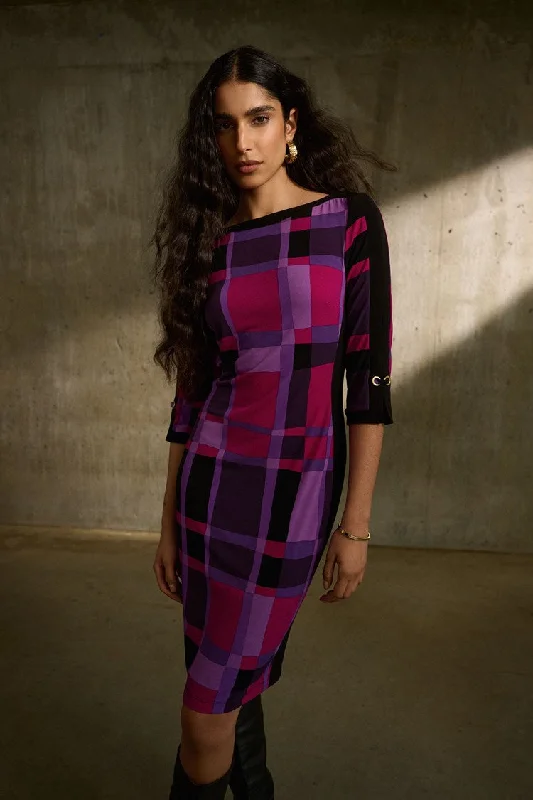Warm Essentials Joseph Ribkoff Silky Knit Plaid Print Sheath Dress