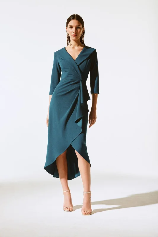 Premium Fabric Joseph Ribkoff Twilight Scuba Crepe Ruffled Sheath Dress