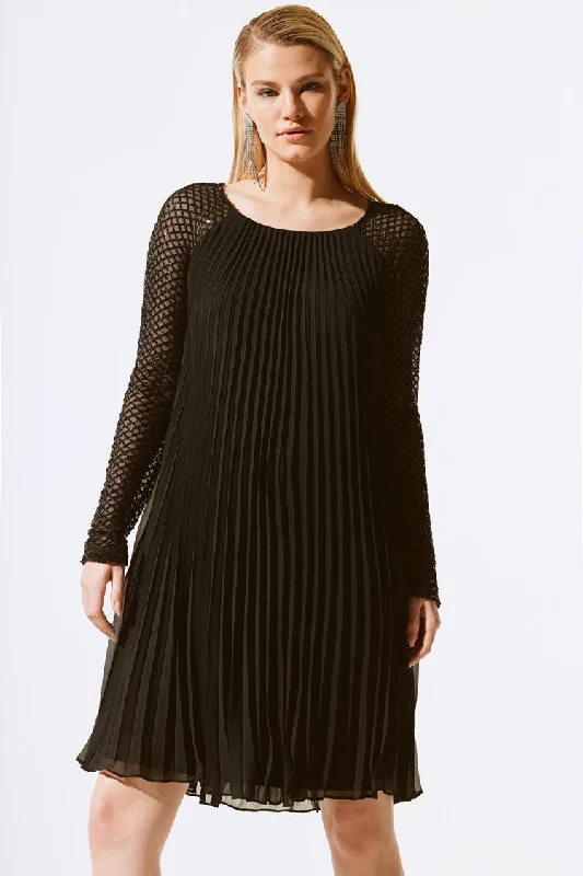 Printed Trousers Joseph Ribkoff Black Pleated Chiffon Dress With Sequins