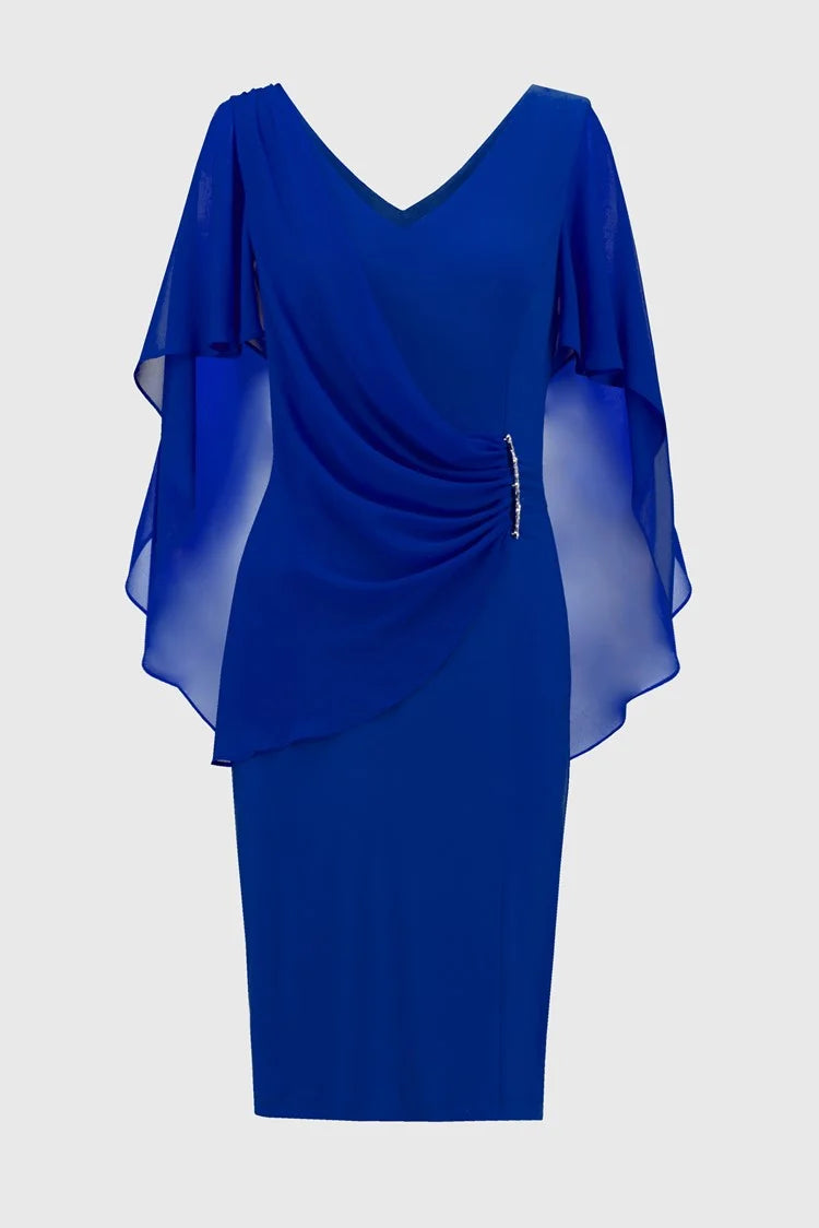 Formal Wear Joseph Ribkoff Royal Sapphire  Silky Knit and Chiffon Sheath Dress