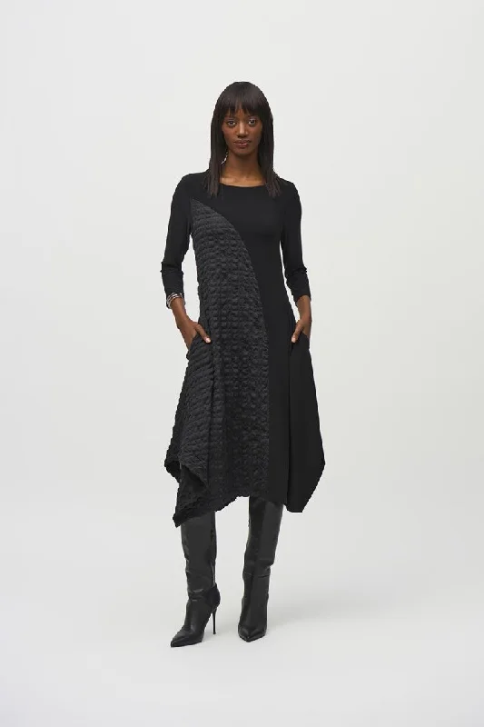 Urban Comfort Wear Joseph Ribkoff Black Silky Knit And Jacquard Handkerchief Dress