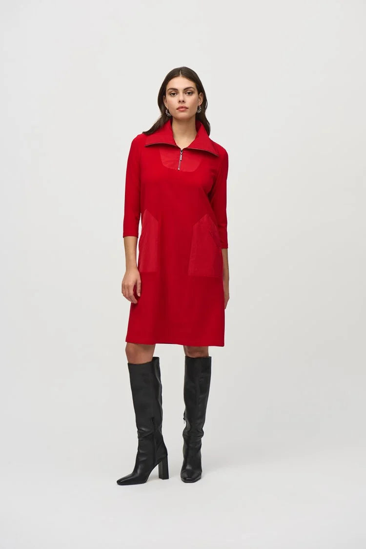 All-Weather Wear Joseph Ribkoff Lipstick Red SIlky Knit And Memory Straight Dress