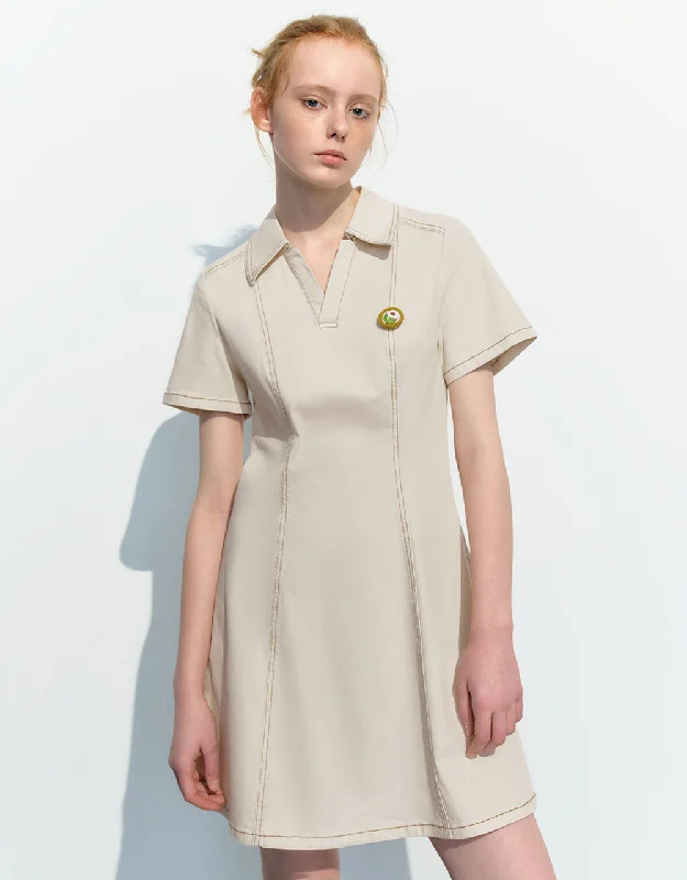 Winter Boots Lapel A-Line Denim Dress