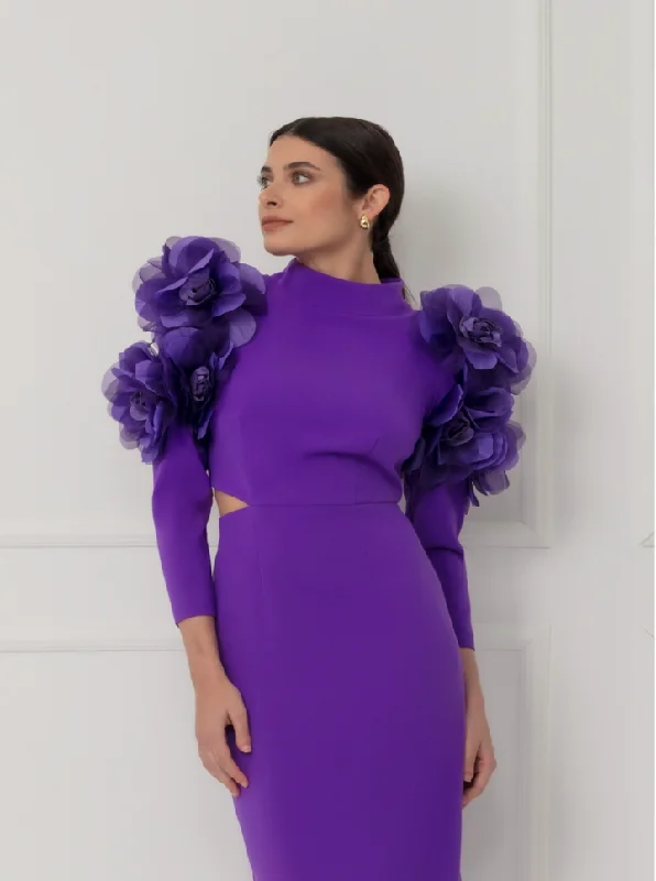 Designer Outerwear Matilde Cano Purple Morado Flores Dress