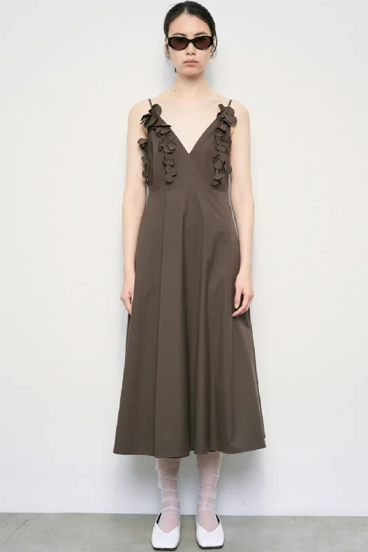 Basic Fashion MEIMEIJ Chocolate V Neck Strappy Dress