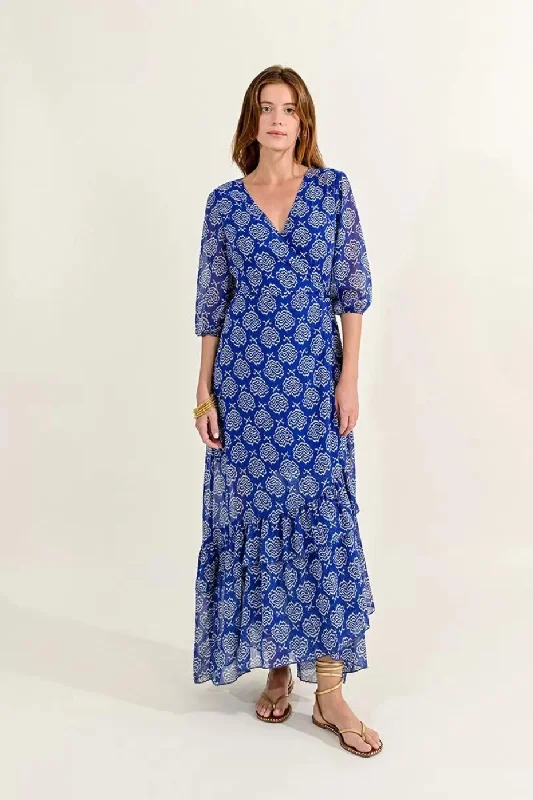Modern Menswear Molly Bracken Long Blue Wrap Dress