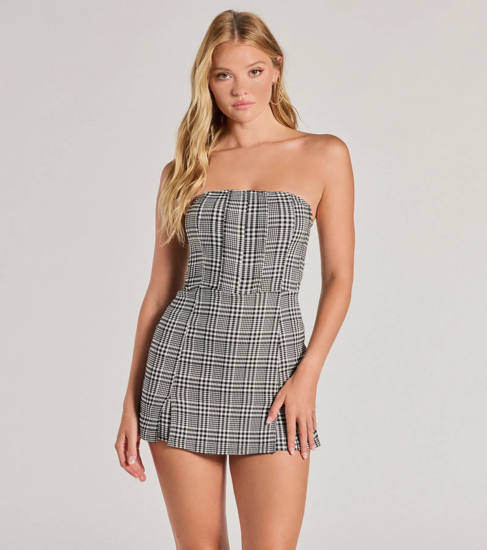Versatile Looks Plaid Moment Sleeveless Knit Romper