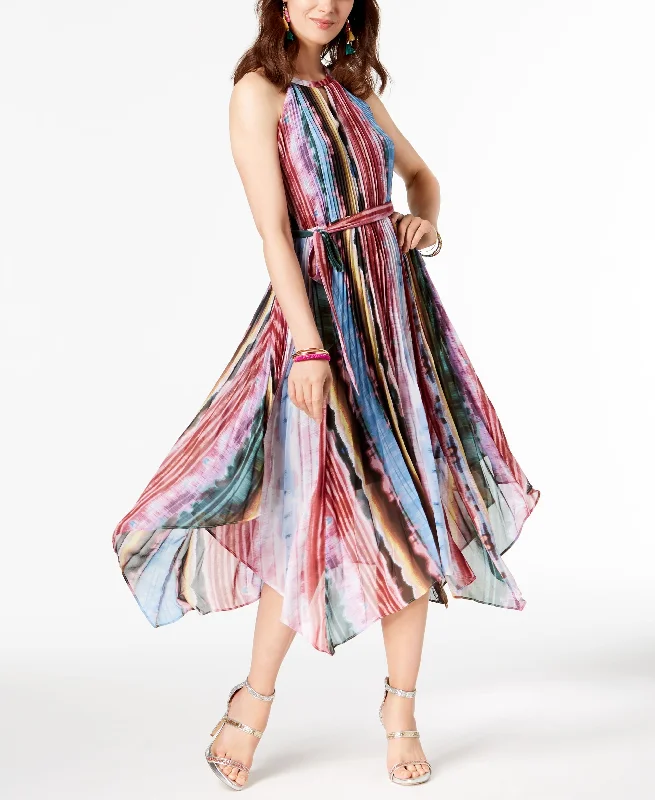 Trendy Sweaters Pleated Halter Rainbow Dress