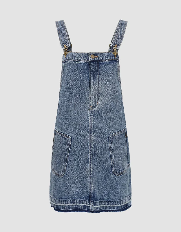 Smart Casual Raw Hem Denim Pinafore Dress