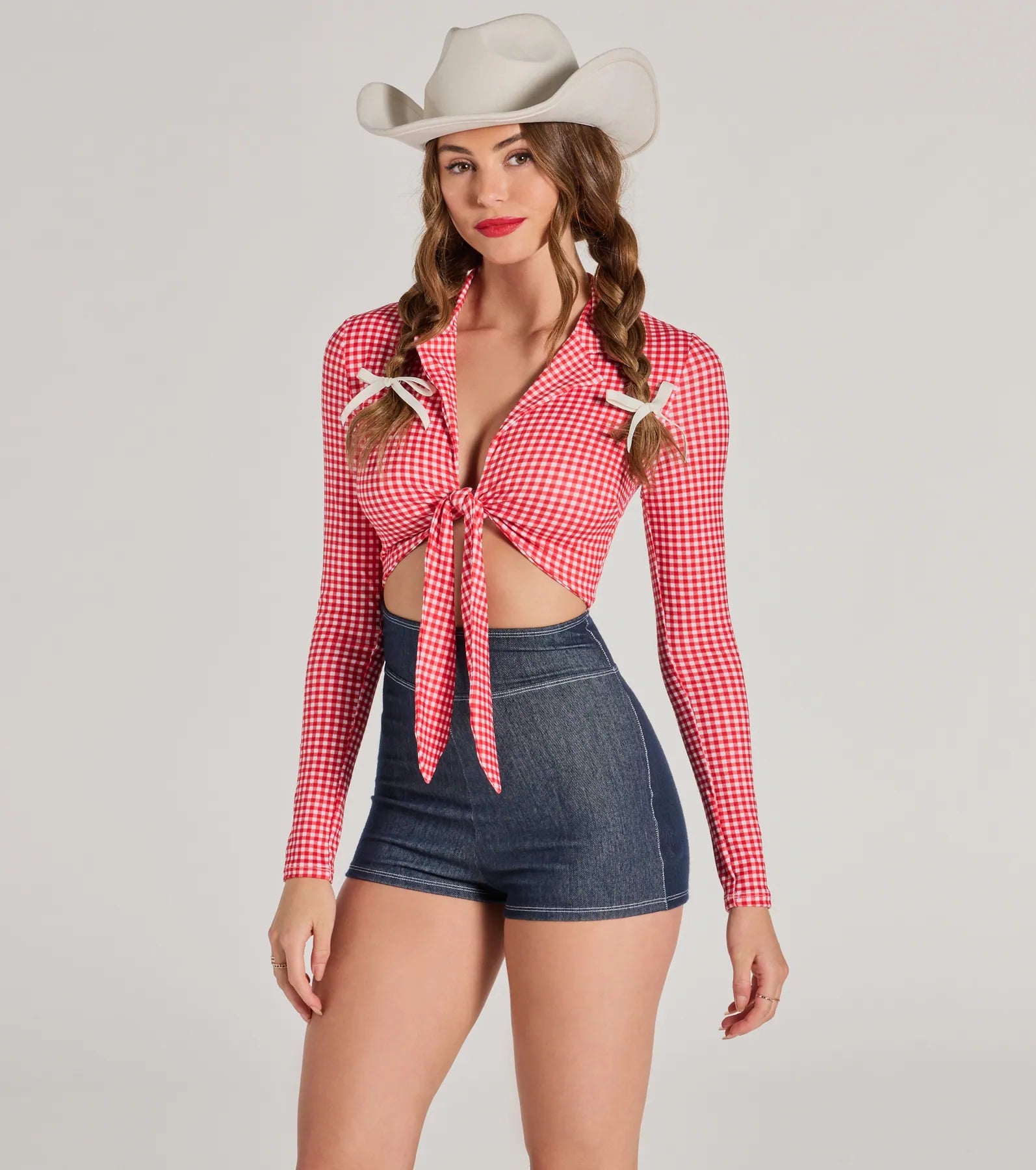 Formal Jackets Rodeo Cowgirl Gingham Tie-Front Romper