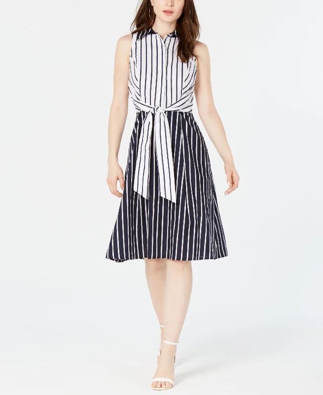 Casual Essentials Royalty Clothing Brand Tie Front Striped Dress