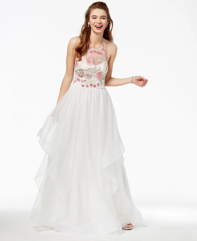 Printed Shirts Sequin Hearts Juniors Embroidered Mesh Halter Gown