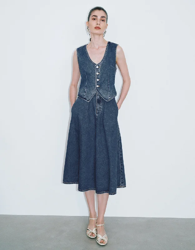 Smart Looks Sleeveless V-Neck Denim Dress