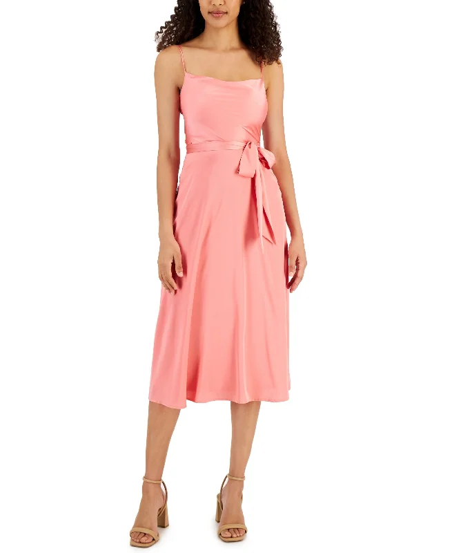 Relaxed Fit Tahari Asl Drape Neck Stretch Charmeuse Midi Dress