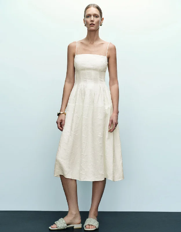 Slim-fit Shirts Textured Off-Shoulder A-Line Cami Dress