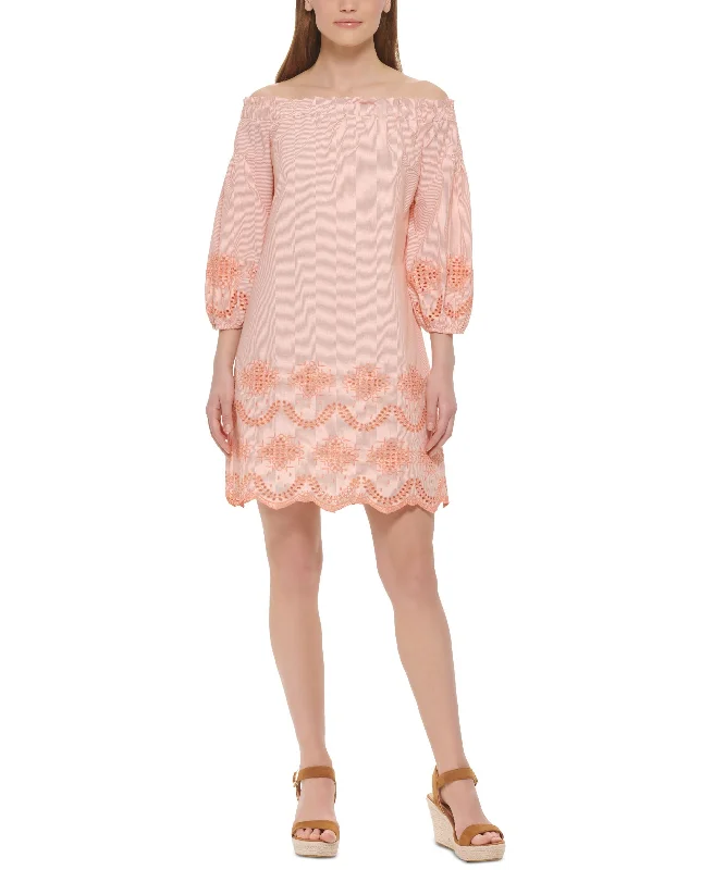 Cozy Fit Vince Camuto Womens Cotton Eyelet Off The Shoulder Dress