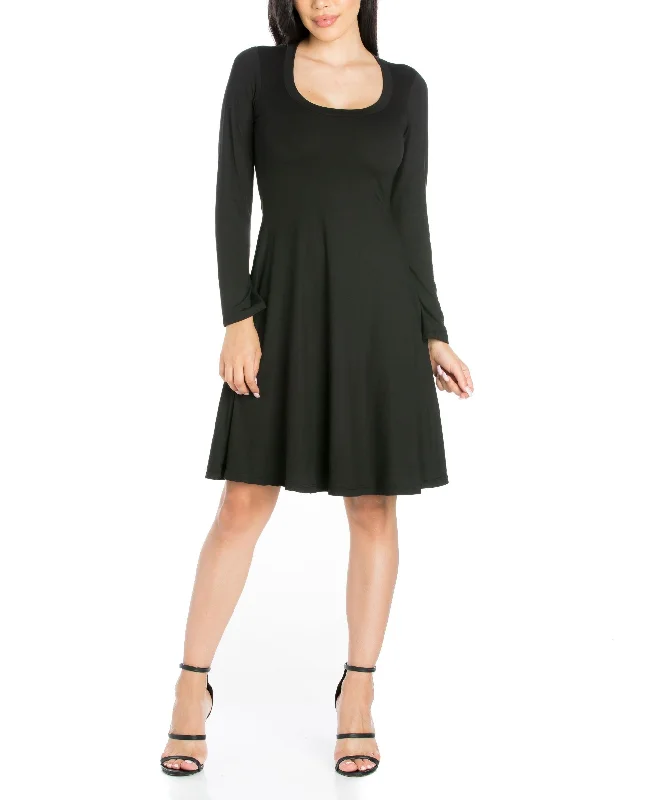 Casual Sneakers Womens Classic Long Sleeve Flared Mini Dress