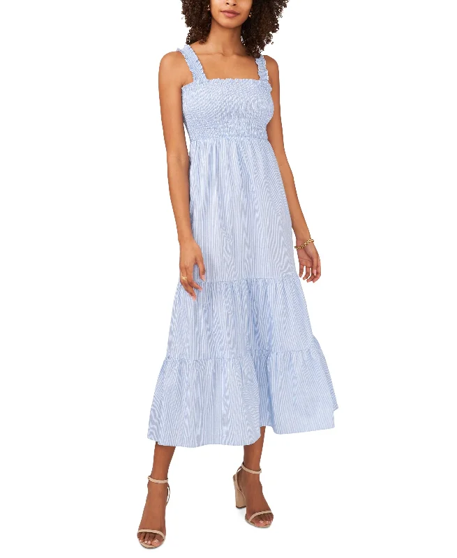 Casual Trends Womens Striped Smocked Midi Dress