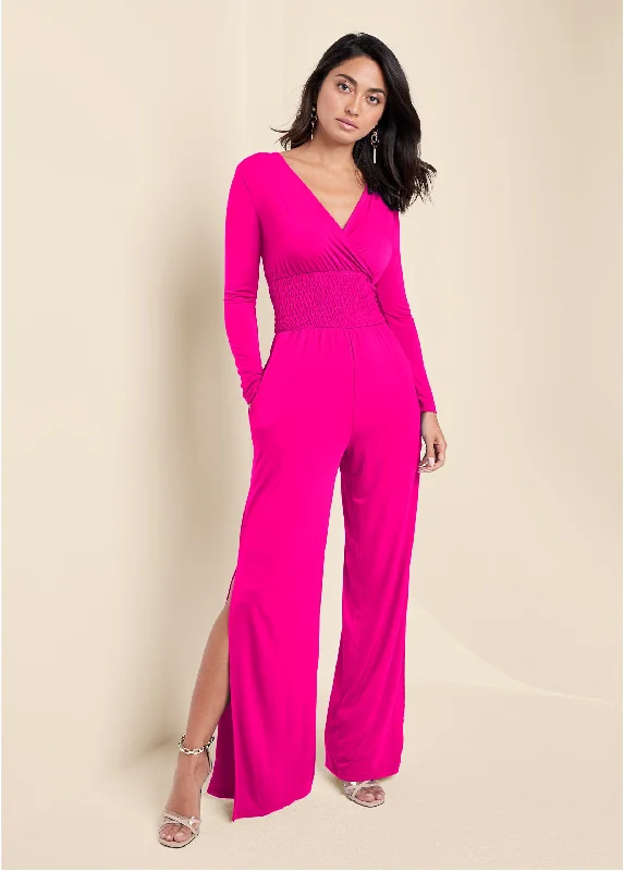 Outdoor Essentials Wear Smocked Waist Jumpsuit - Pink