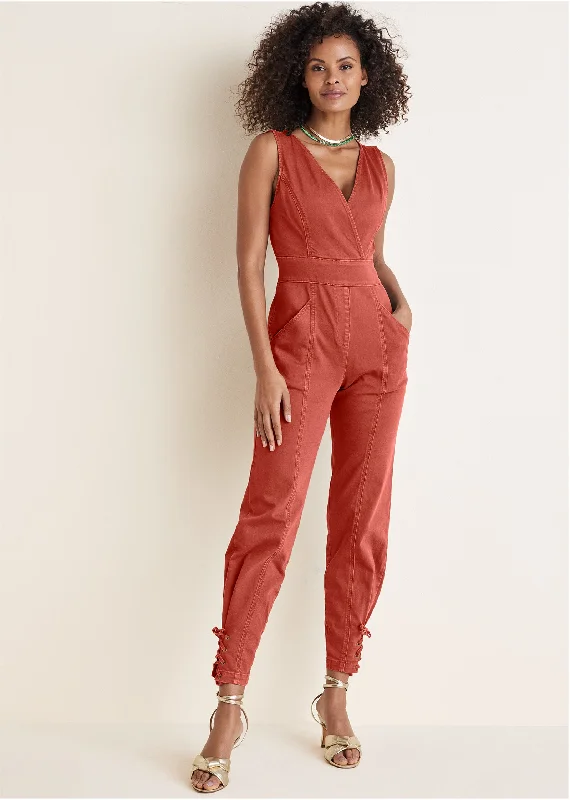Comfy Hoodies Twill Utility Jumpsuit - Burnt Orange