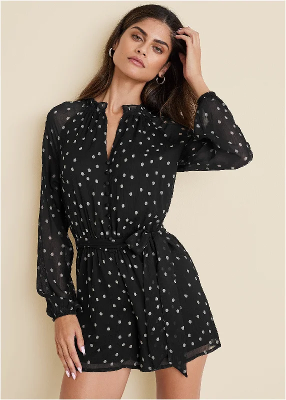 Sport-Inspired Gear Crinkle Chiffon Romper - Dolce Vita Dot