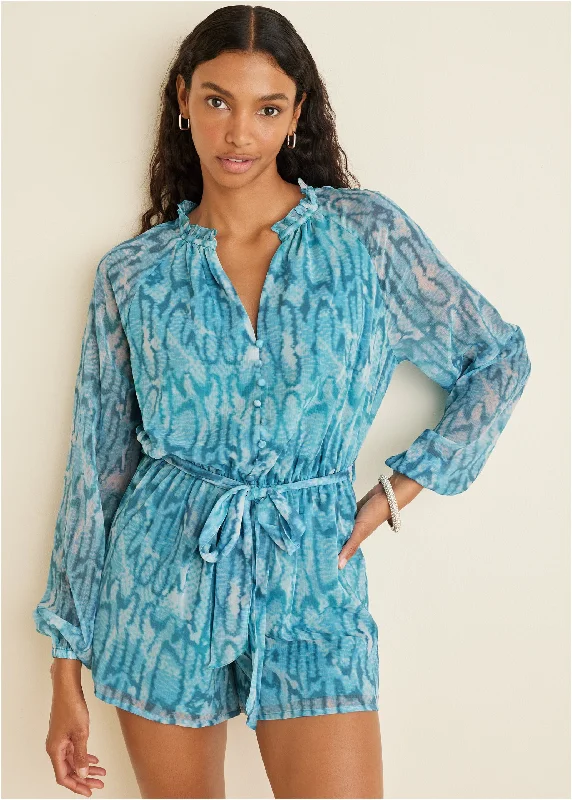 Stylish Scarves Crinkle Chiffon Romper - Water Snake