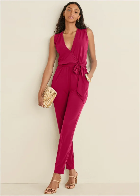 Classic Jackets Wrap Tie Jumpsuit - Red