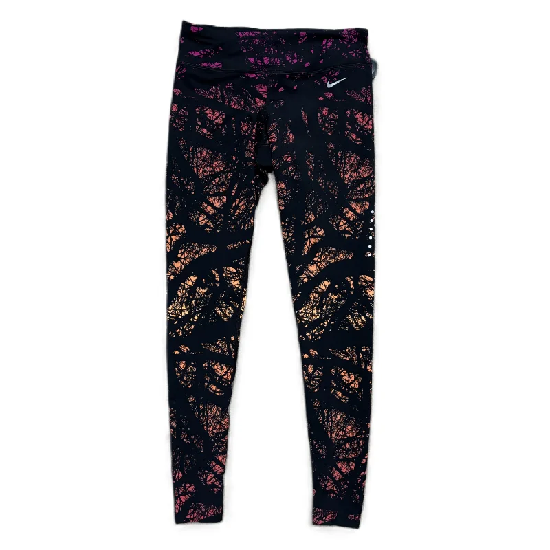 Active Tops Athletic Leggings By Nike Apparel In Black & Orange, Size: S